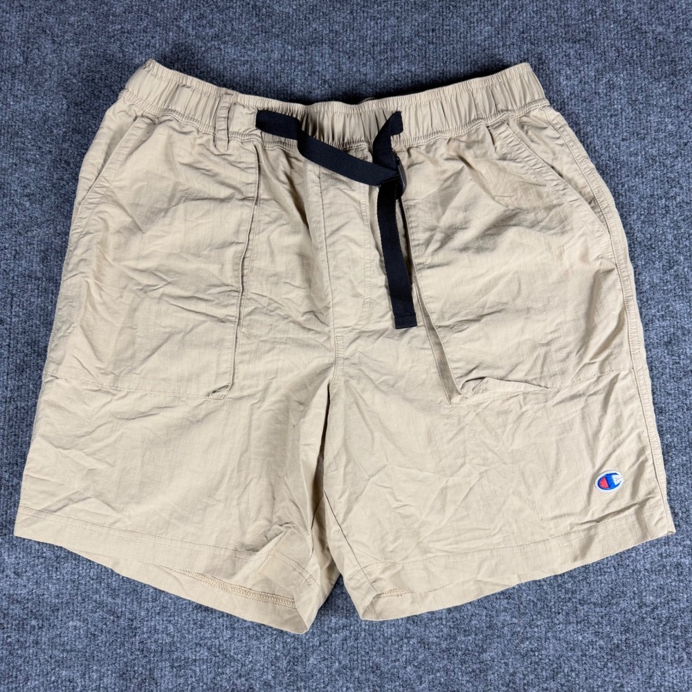Champion Mens Khaki Ripstop Nylon Belted Cargo Utility Shorts Tan Size Medium